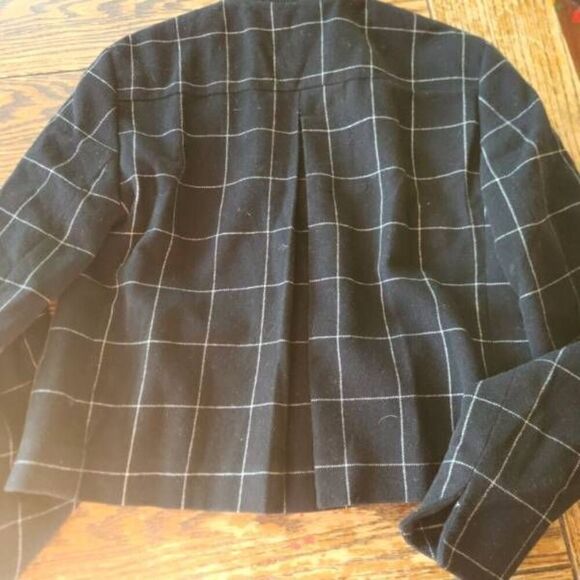 Akris Punto Black White Grid Cropped Ring Zip Up High Neck Blazer Jacket sz 8 - Picture 6 of 6